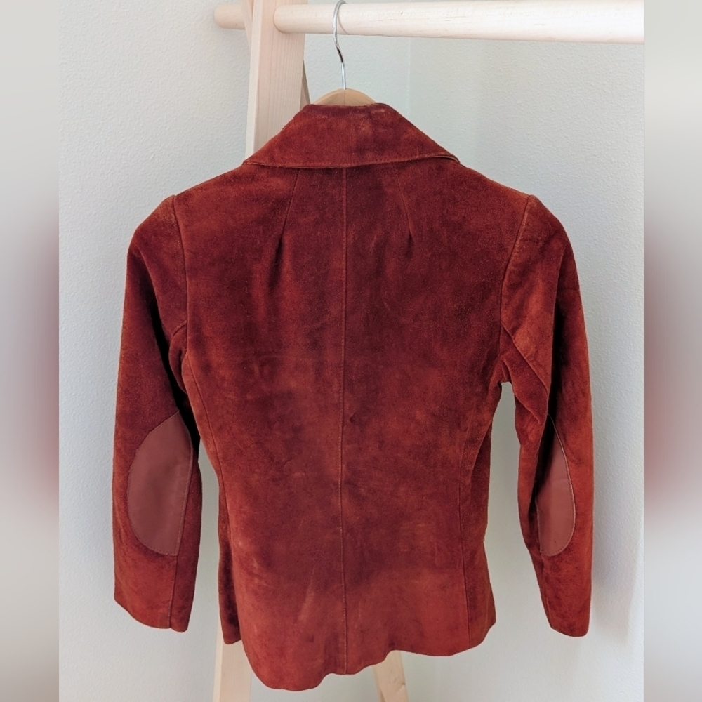 Vintage Authentic Leather Suede Collared Button Down Blazer In Rust/Burnt Orange - Picture 8 of 9